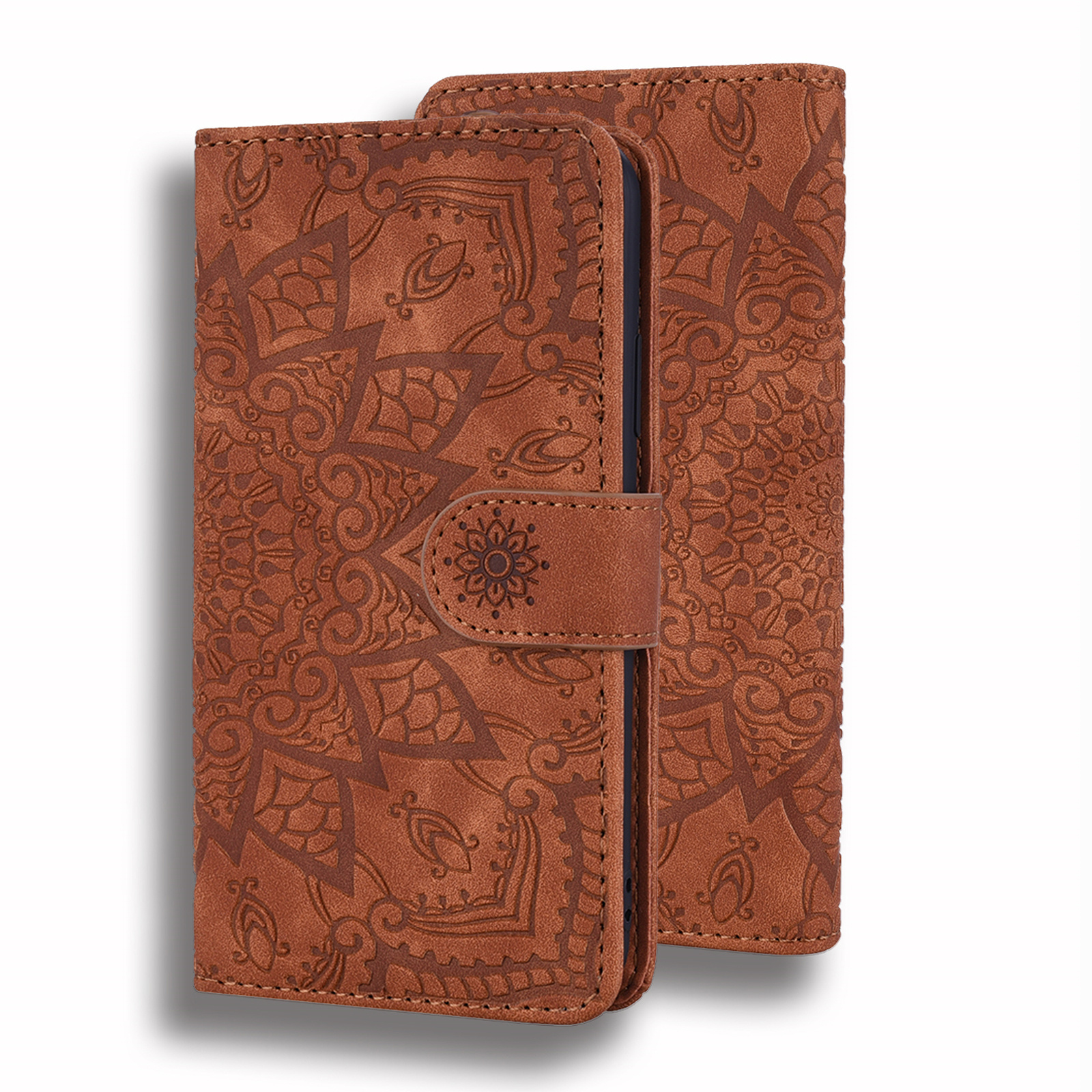 iPhone 13 Pro Book Case Hoesje met Mandala Patroon - Pasjeshouder - Portemonnee - PU Leer - Apple iPhone 13 Pro - Bruin