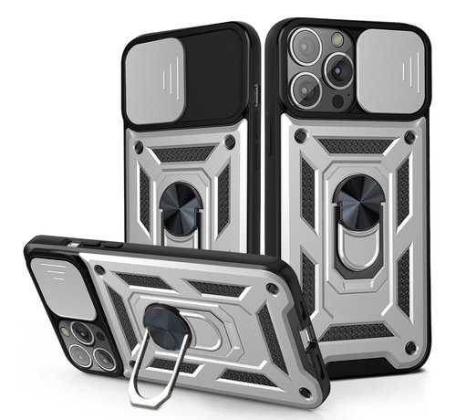 JVS Products iPhone 13 Pro Rugged Armor Back Cover Hoesje met Camera Bescherming - Stevig - Heavy Duty - TPU - Apple iPhone 13 Pro - Zilver kopen