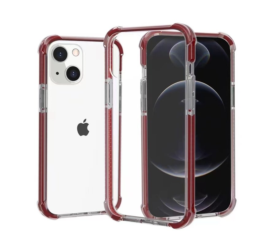 iPhone 13 Pro Max hoesje - Backcover - Bumper hoesje - Siliconen - Transparant/Donkerrood kopen