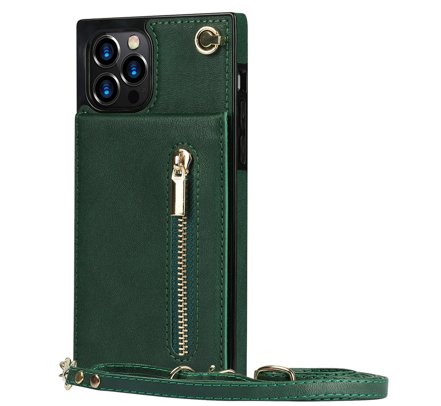 iPhone SE 2022 hoesje - Backcover - Pasjeshouder - Portemonnee - Koord - Kunstleer - Groen kopen