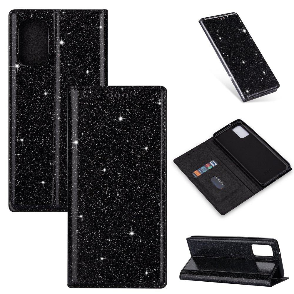 iPhone SE 2022 Glitter Book Case Hoesje - TPU - Magnetische Sluiting - Pasjeshouder - Apple iPhone SE 2022 - Zwart