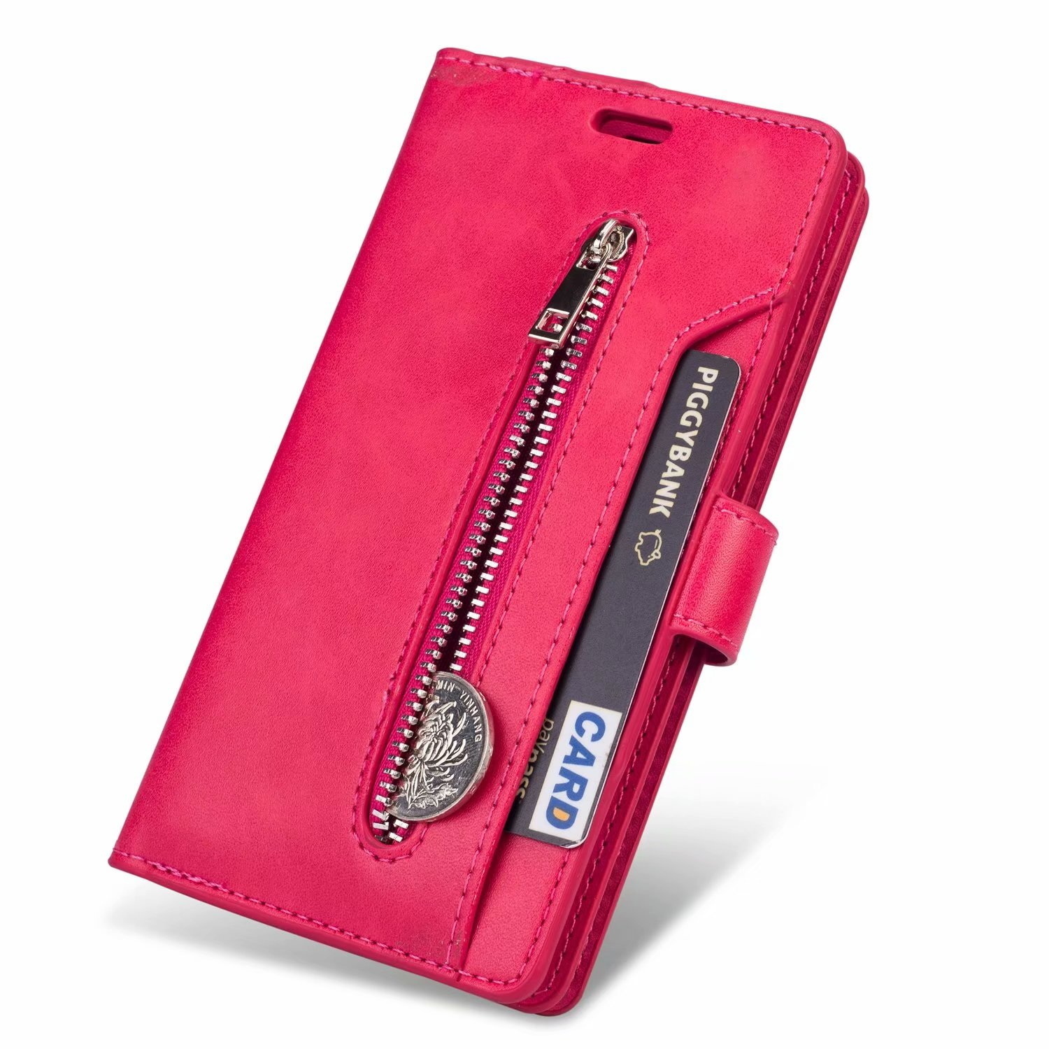 iPhone SE 2022 hoesje - Bookcase - Koord - Pasjeshouder - Portemonnee - Rits - Kunstleer - Roze afbeelding