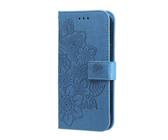 JVS Products iPhone SE 2022 hoesje - Bookcase - Pasjeshouder - Portemonnee - Bloemenprint - Kunstleer - Blauw