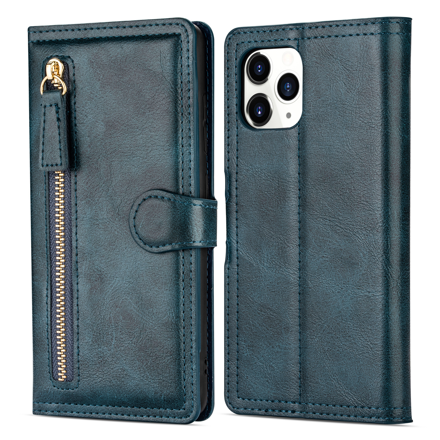 iPhone SE 2022 hoesje - Bookcase - Pasjeshouder - Portemonnee - Rits - Kunstleer - Blauw afbeelding