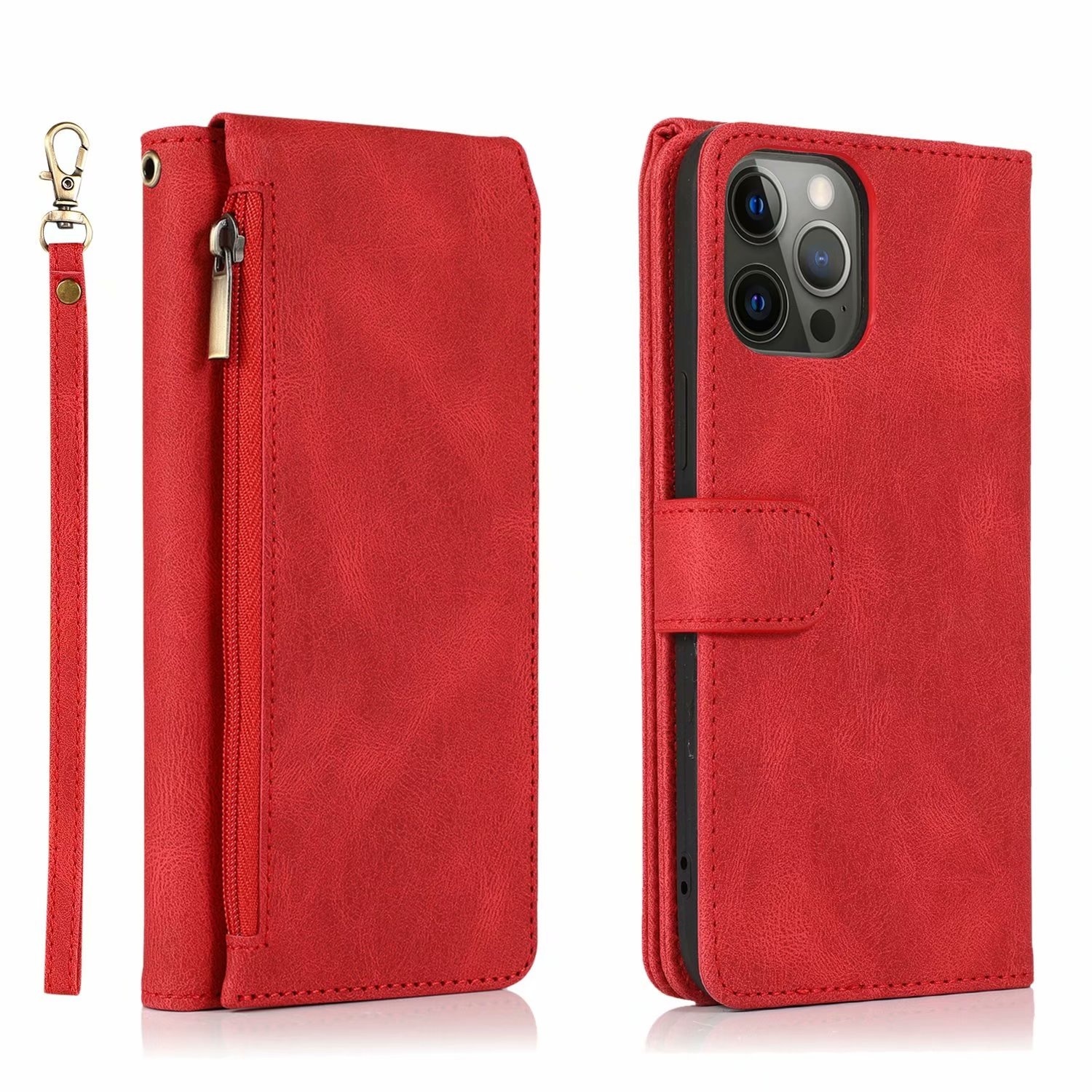 iPhone SE 2022 Book Case hoesje met rits - Magneetsluiting - Pasjeshouder - Kunstleer - Flipcase - Hoesje - Apple iPhone SE 2022 - Rood