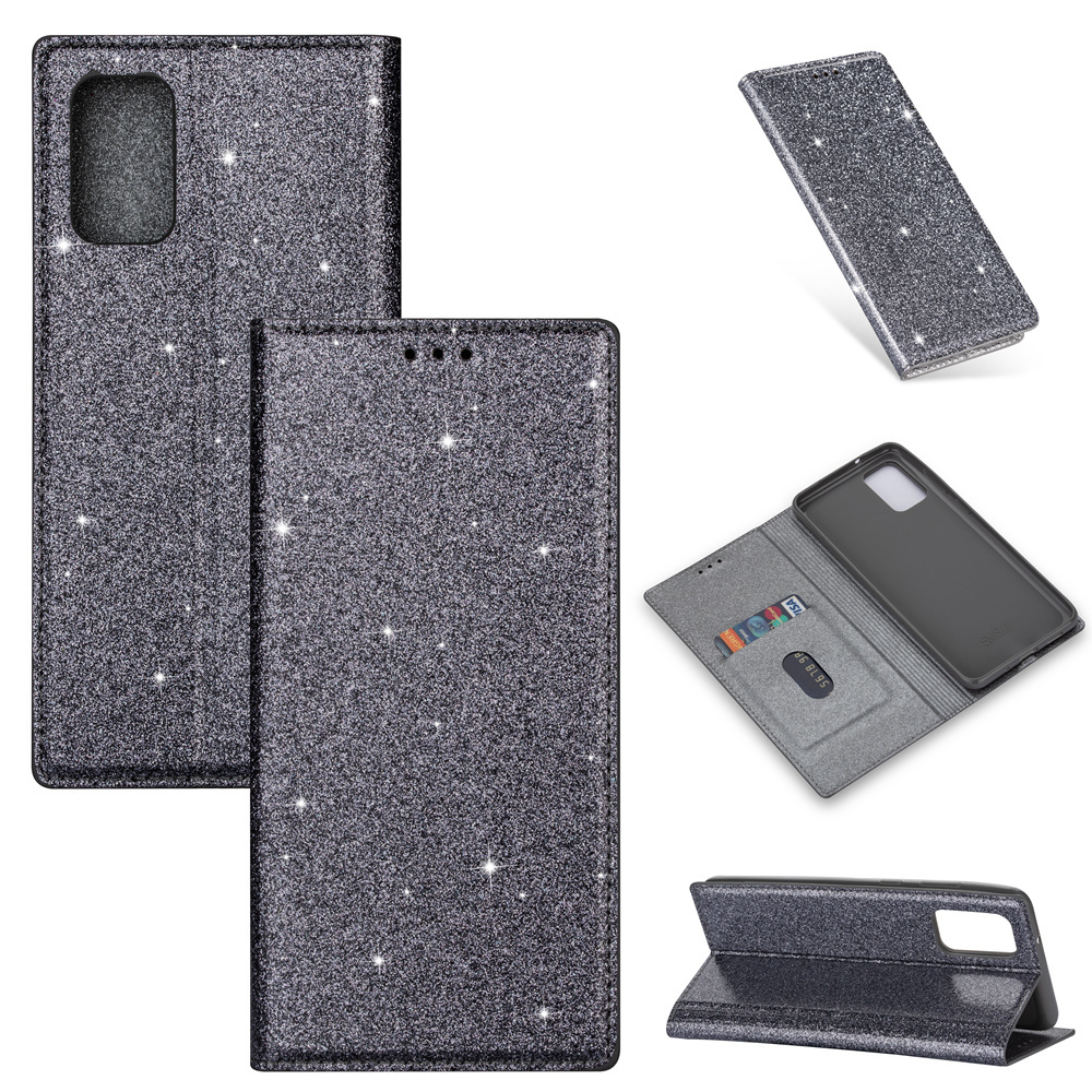 Samsung Galaxy A52s Glitter Book Case Hoesje - TPU - Magnetische Sluiting - Pasjeshouder - Samsung Galaxy A52s - Grijs