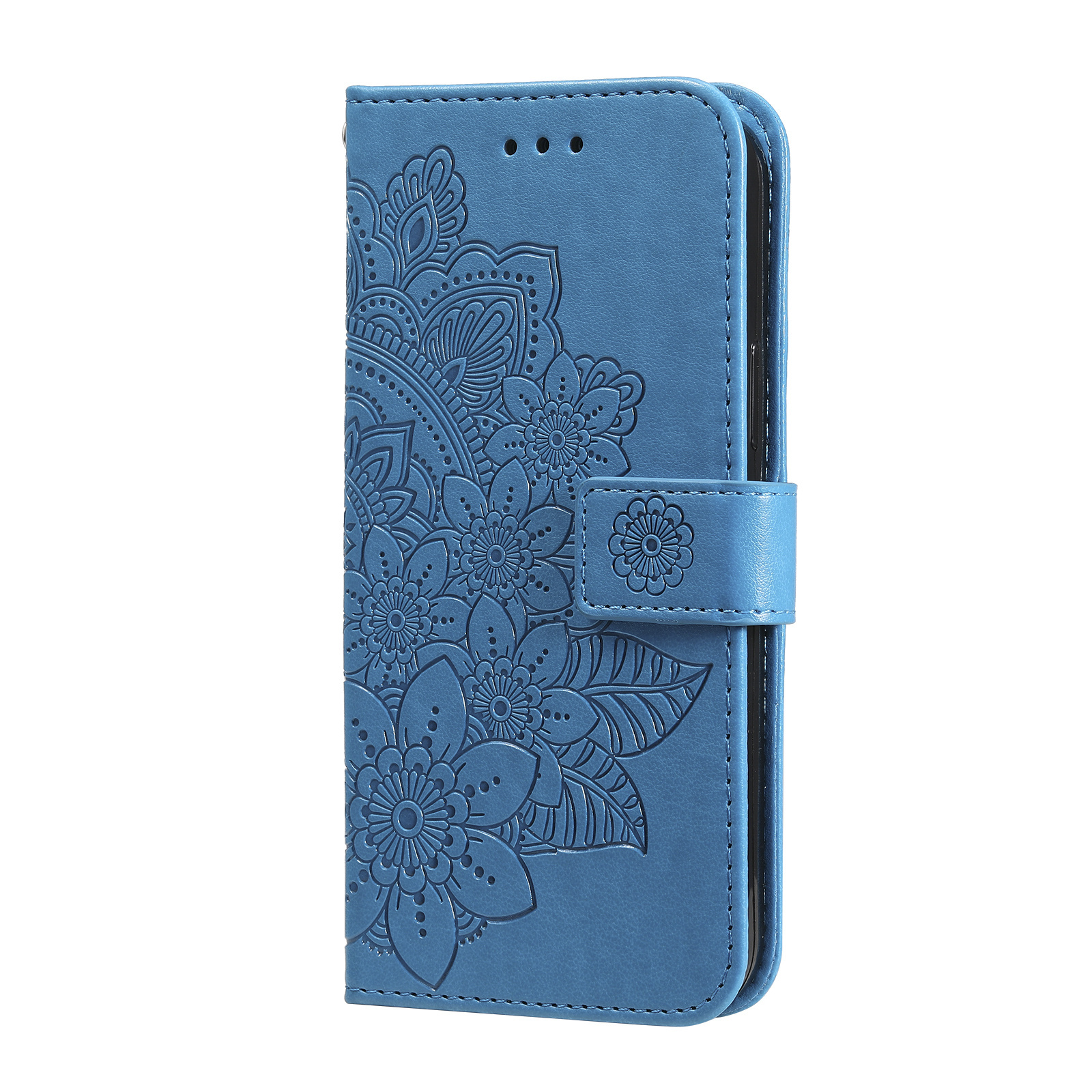 Samsung Galaxy A52s Book Case Hoesje met Patroon - Pasjeshouder - Portemonnee - Bloemenprint - Samsung Galaxy A52s - Blauw