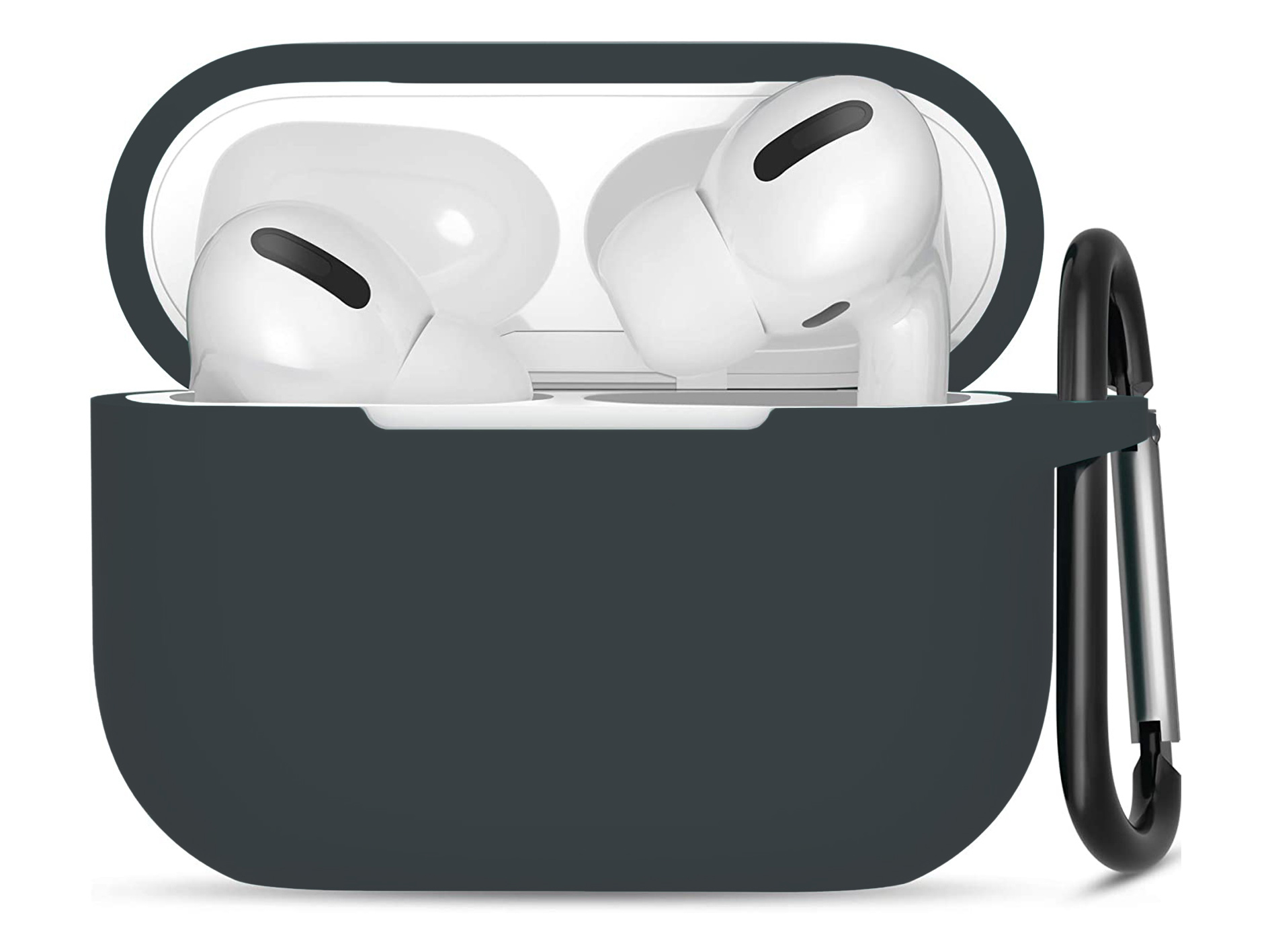 Apple Airpods Pro ultra dunne siliconen cover - extra dunne Apple Airpods siliconen cover met sleutelhanger - Antraciet / Grijs