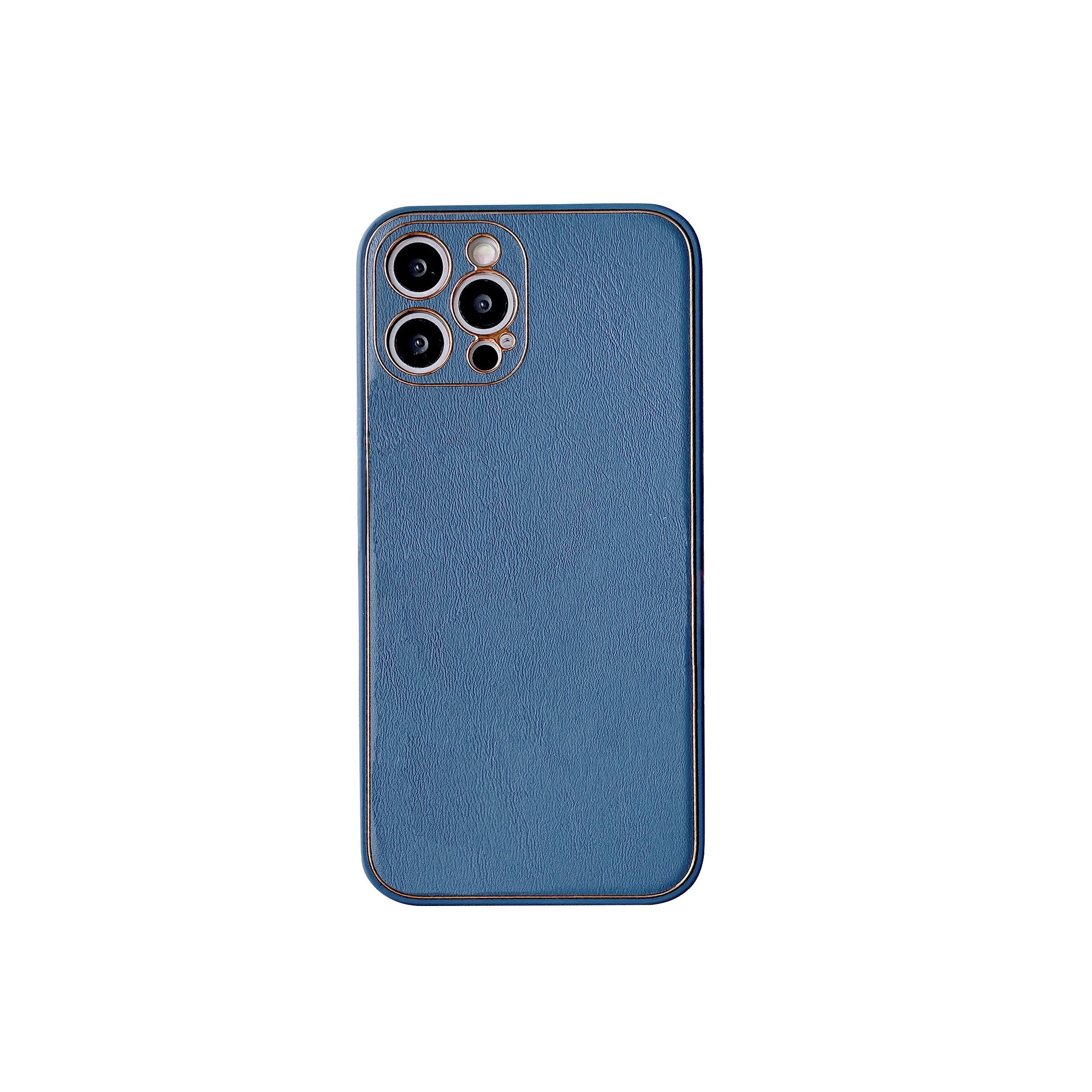 iPhone 13 Pro Back Cover Hoesje - leer - Luxe - Backcover - Apple iPhone 13 Pro - Blauw/Goud