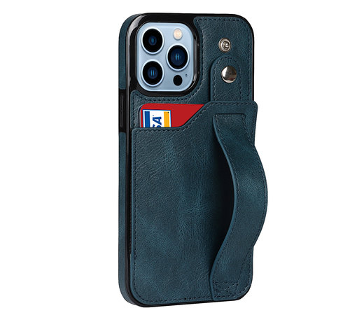 JVS Products iPhone 13 Mini hoesje - Backcover - Pasjeshouder - Portemonnee - Handvat - Kunstleer - Blauw kopen