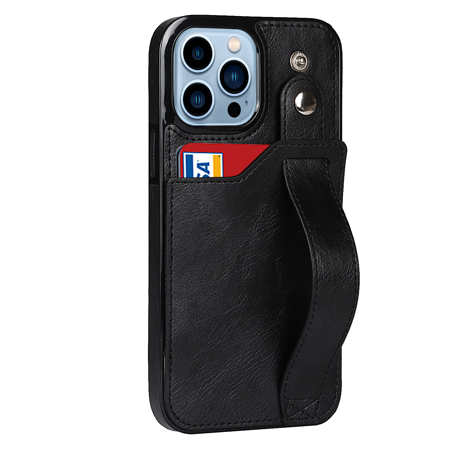 iPhone 11 Pro Max hoesje - Backcover - Pasjeshouder - Portemonnee - Handvat - Kunstleer - Zwart afbeelding