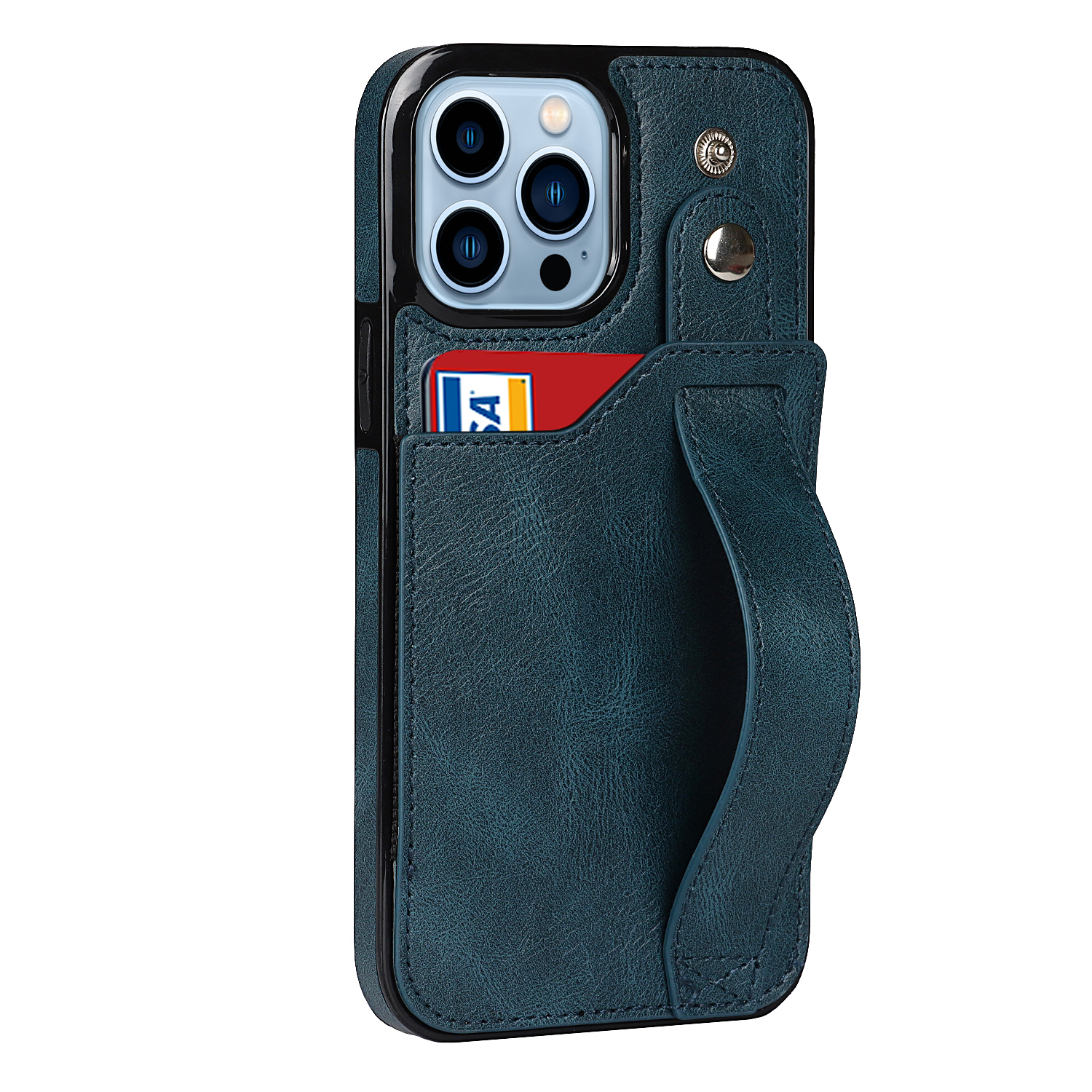 iPhone 11 Pro Max Back Cover Hoesje met Handvat - leer- Handvat - Backcover - Apple iPhone 11 Pro Max - Blauw