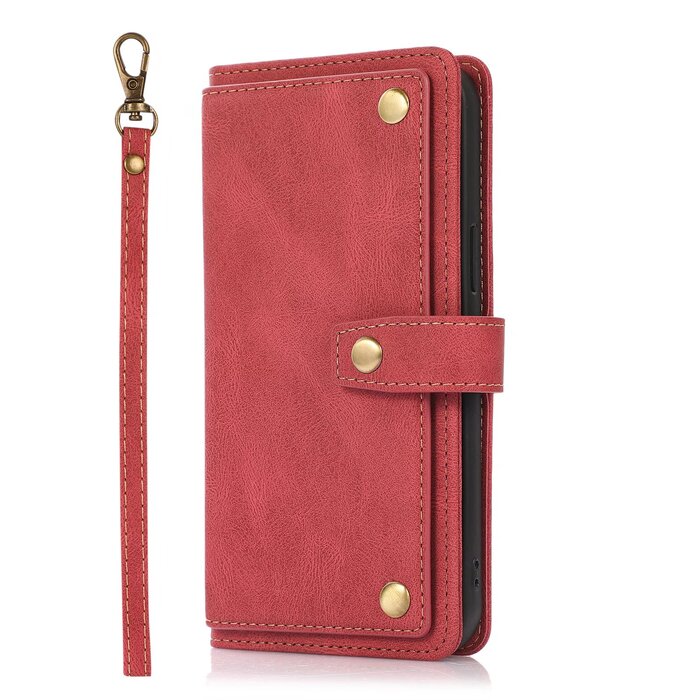 JVS Products Samsung Galaxy S21 Ultra hoesje - Bookcase - Koord - Pasjeshouder - Portemonnee - Luxe - Kunstleer - Rood