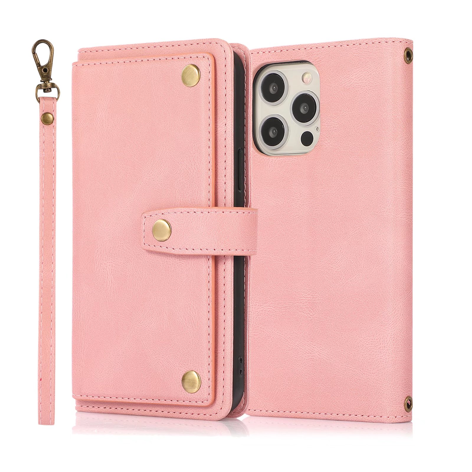 iPhone 12 Book Case met Koord - Pasjeshouder - Kunstleer - Luxe - Apple iPhone 12 - Roze