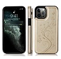 iPhone 12 Pro hoesje - Backcover - Pasjeshouder - Portemonnee - Bloemenprint - Kunstleer - Goud kopen