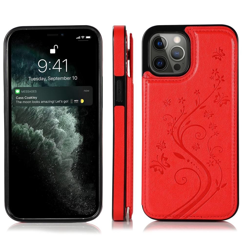 iPhone SE 2020 hoesje - Backcover - Pasjeshouder - Portemonnee - Bloemenprint - Kunstleer - Rood afbeelding