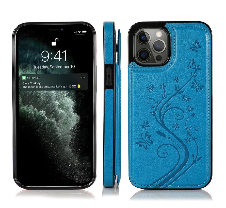 iPhone 7 hoesje - Backcover - Pasjeshouder - Portemonnee - Bloemenprint - Kunstleer - Blauw kopen