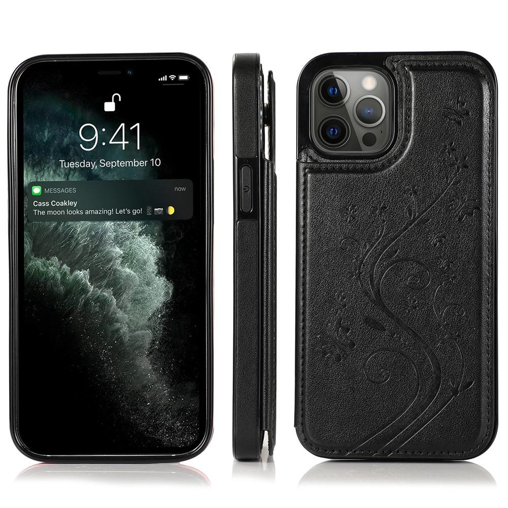 iPhone 7 hoesje - Backcover - Pasjeshouder - Portemonnee - Bloemenprint - Kunstleer - Zwart afbeelding