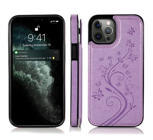JVS Products iPhone 7 hoesje - Backcover - Pasjeshouder - Portemonnee - Bloemenprint - Kunstleer - Paars kopen