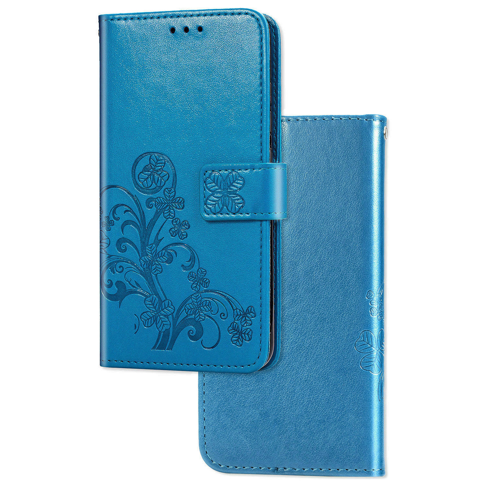 Samsung Galaxy S22 hoesje - Bookcase - Pasjeshouder - Portemonnee - Bloemenprint - Kunstleer - Blauw afbeelding