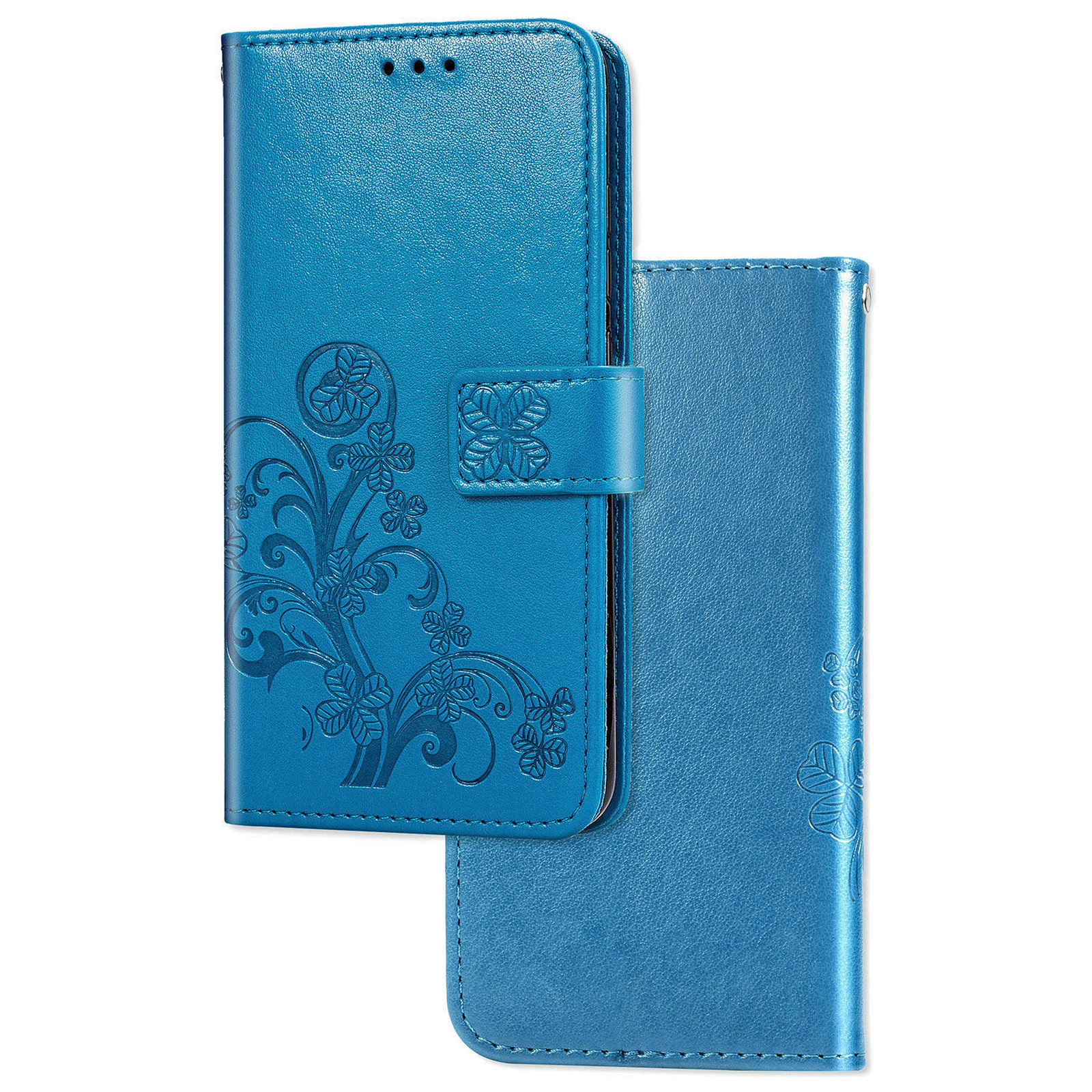 Samsung Galaxy S22 Book Case Hoesje met Patroon - Pasjeshouder - Portemonnee - Bloemenprint - Samsung Galaxy S22 - Blauw