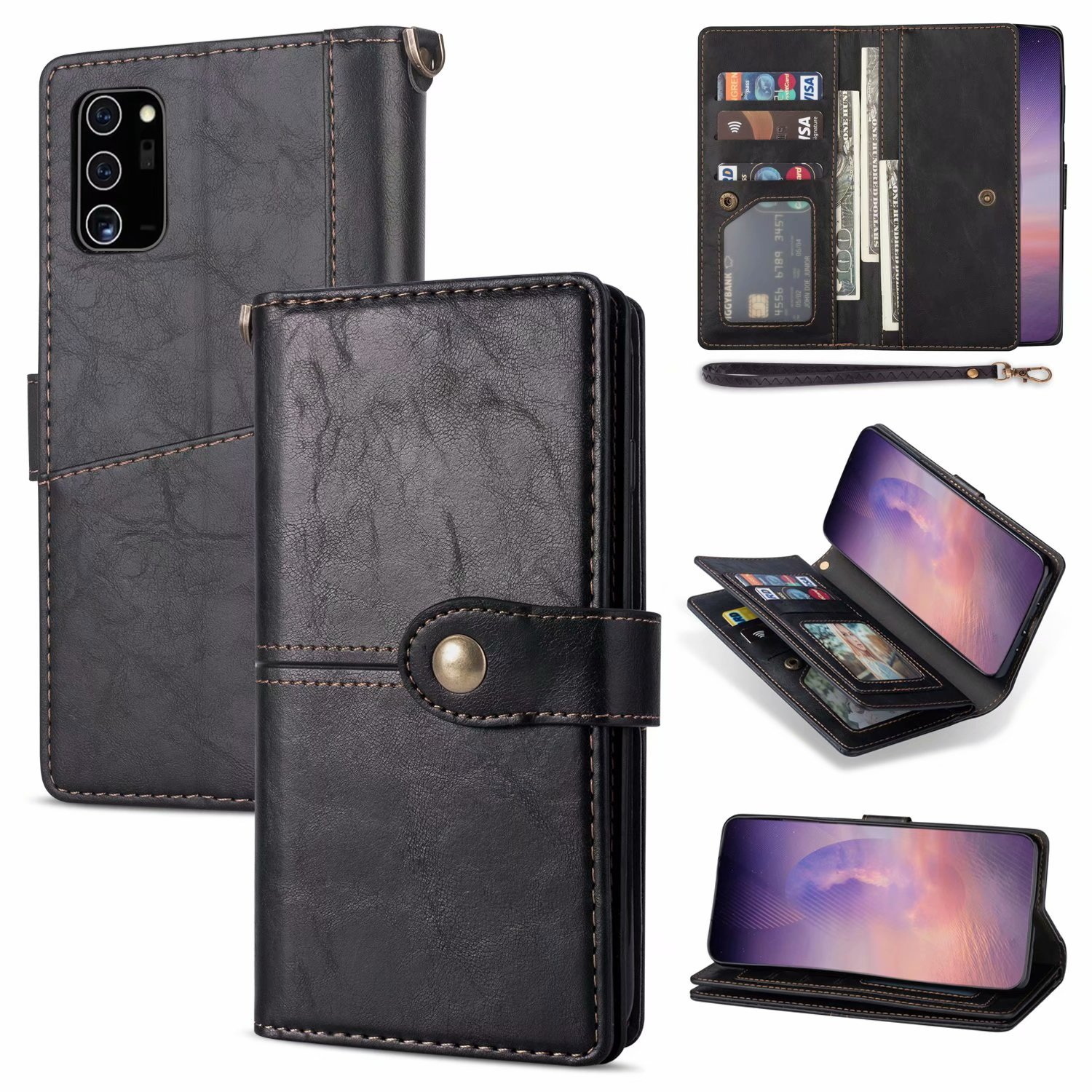 Samsung Galaxy S22 Plus hoesje - Bookcase - Pasjeshouder - Portemonnee - Luxe - Kunstleer - Zwart afbeelding