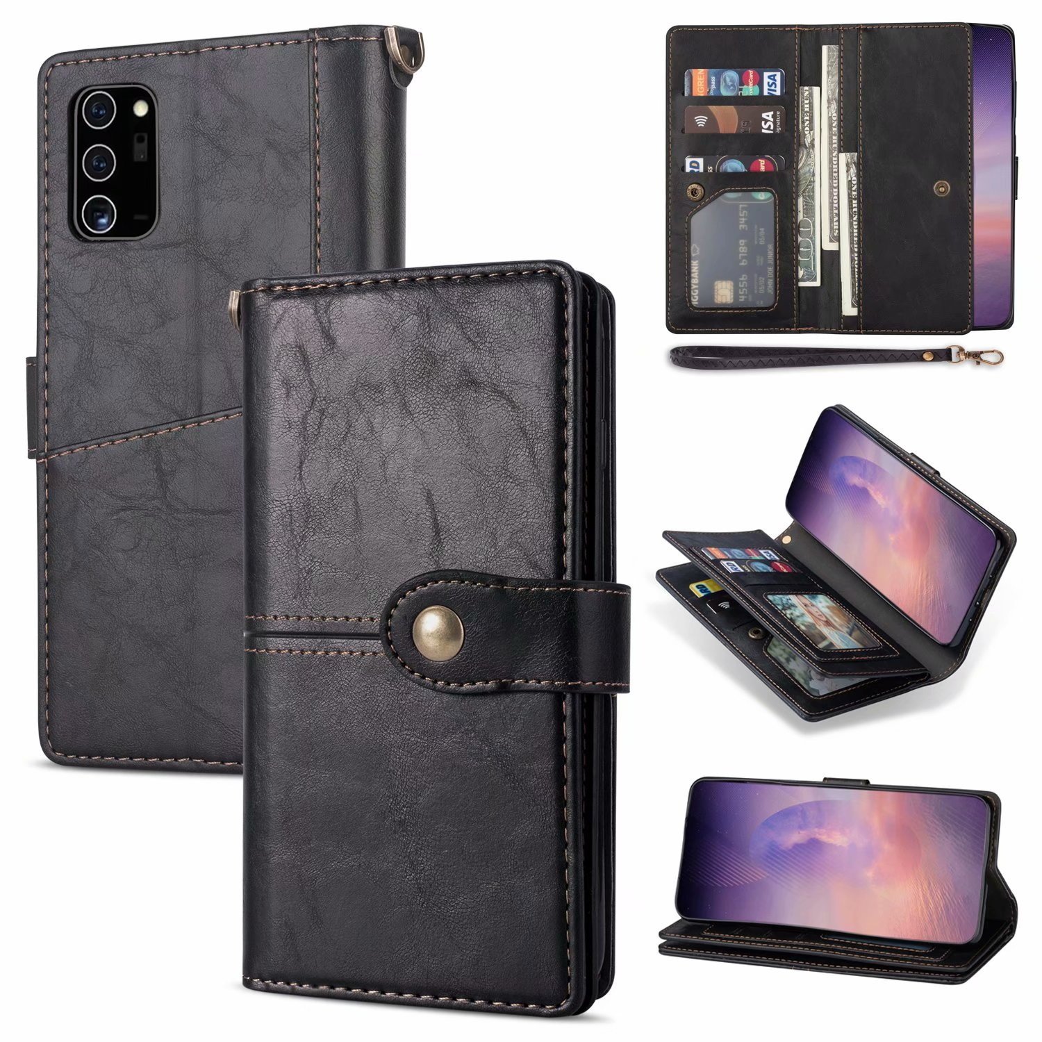 Samsung Galaxy S22 Plus Luxe Book Case Hoesje met Koord - PU Leer - Pasjeshouder - Magnetische Sluiting - Samsung Galaxy S22 Plus - Zwart