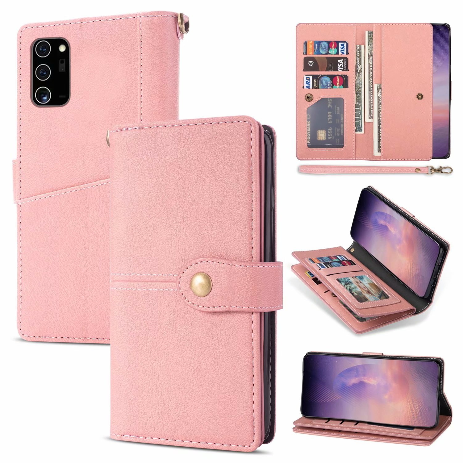 Samsung Galaxy S22 Plus Luxe Book Case Hoesje met Koord - PU Leer - Pasjeshouder - Magnetische Sluiting - Samsung Galaxy S22 Plus - Roze