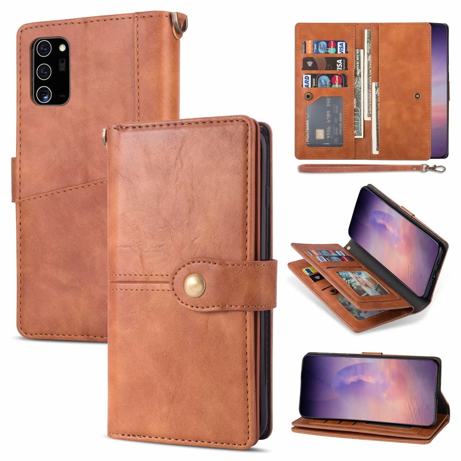 Samsung Galaxy S22 Plus Luxe Book Case Hoesje met Koord - PU Leer - Pasjeshouder - Magnetische Sluiting - Samsung Galaxy S22 Plus - Bruin