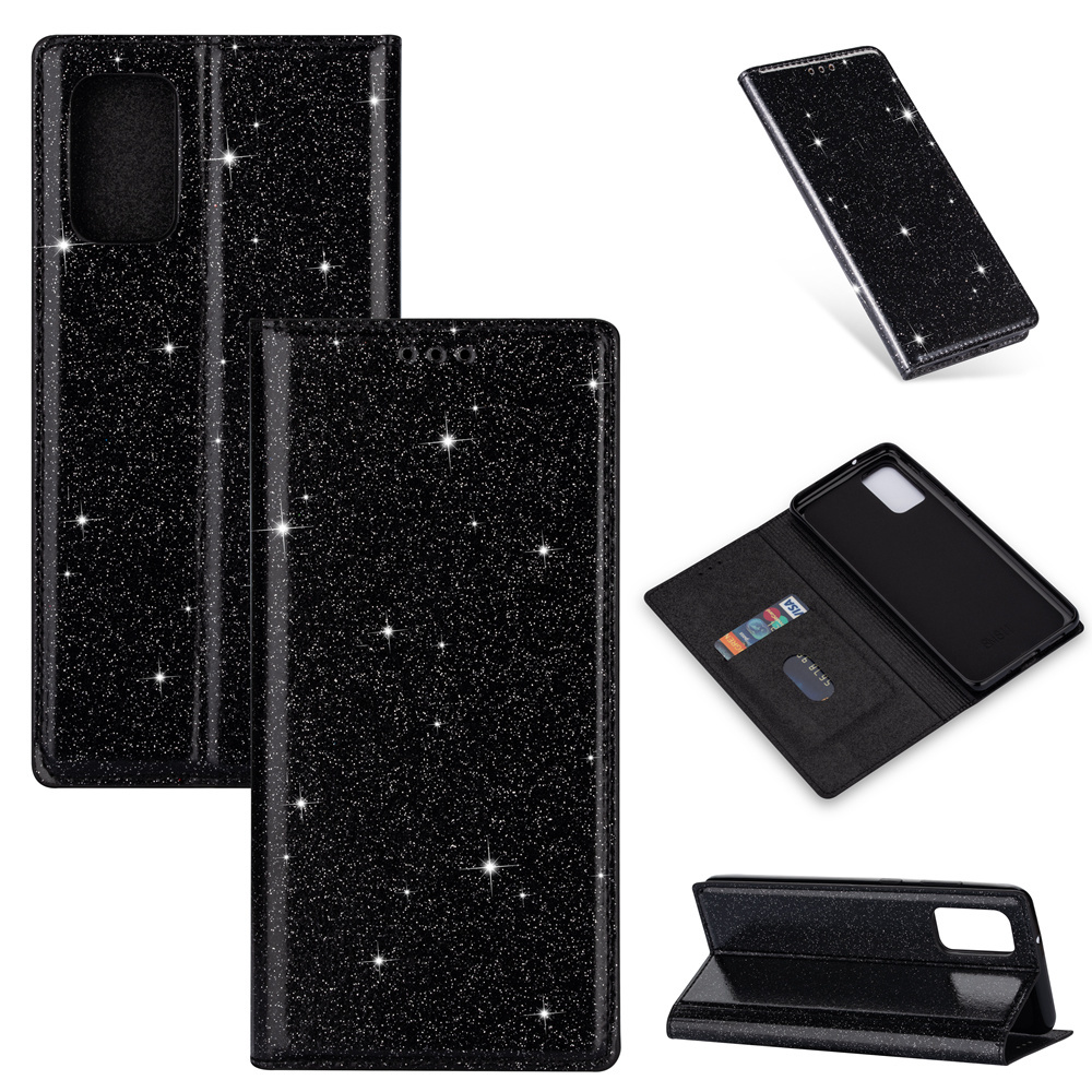 Samsung Galaxy S22 Plus Glitter Book Case Hoesje - TPU - Magnetische Sluiting - Pasjeshouder - Samsung Galaxy S22 Plus - Zwart