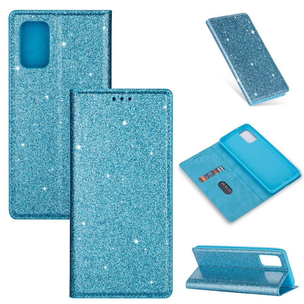 Samsung Galaxy S22 Plus Glitter Book Case Hoesje - TPU - Magnetische Sluiting - Pasjeshouder - Samsung Galaxy S22 Plus - Blauw