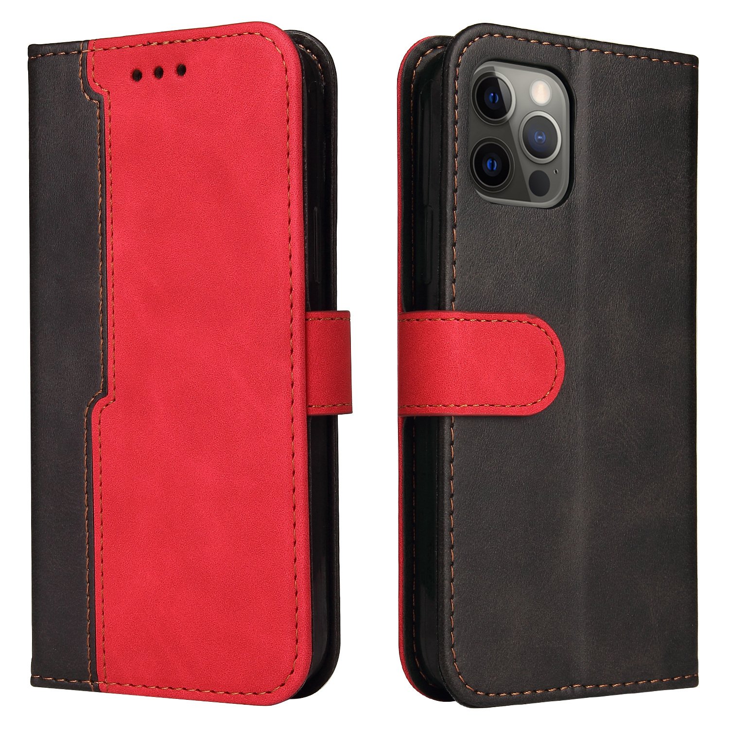 Samsung Galaxy S22 Plus Book Case Hoesje met Koord - PU Leer - Pasjeshouder - Magnetische Sluiting - Samsung Galaxy S22 Plus - Zwart/Rood