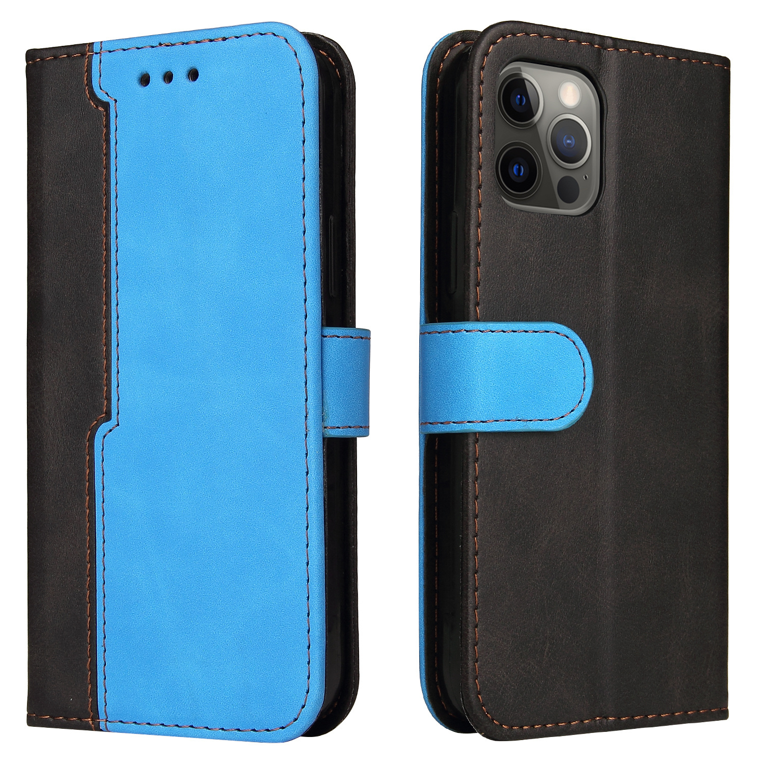 Samsung Galaxy S22 Plus Book Case Hoesje met Koord - PU Leer - Pasjeshouder - Magnetische Sluiting - Samsung Galaxy S22 Plus - Zwart/Blauw