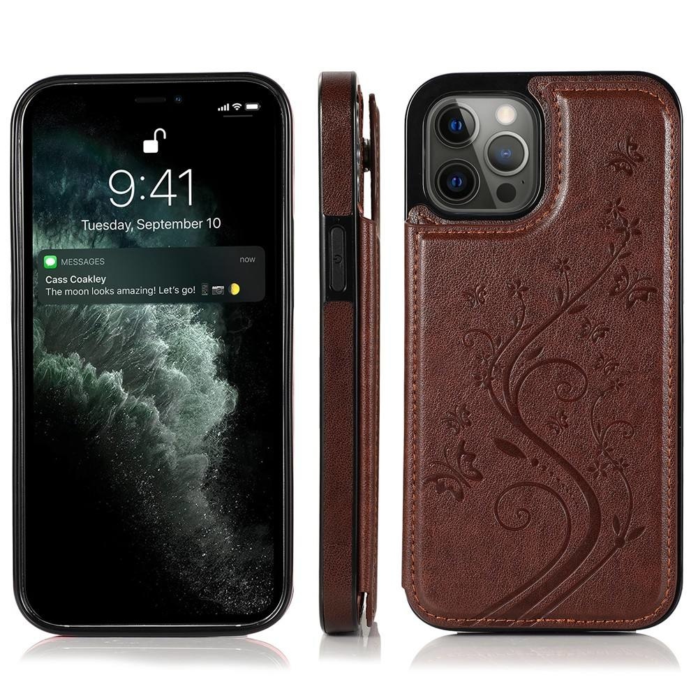 Samsung Galaxy S22 Plus hoesje - Backcover - Pasjeshouder - Portemonnee - Bloemenprint - Kunstleer - Bruin afbeelding