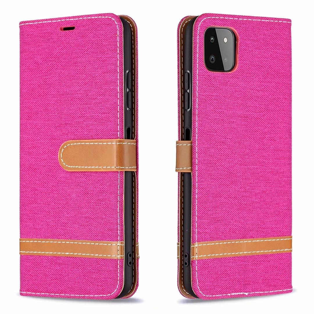 Samsung Galaxy S22 Ultra hoesje - Bookcase - Pasjeshouder - Portemonnee - Vintage - Stof - Kunstleer - Roze afbeelding