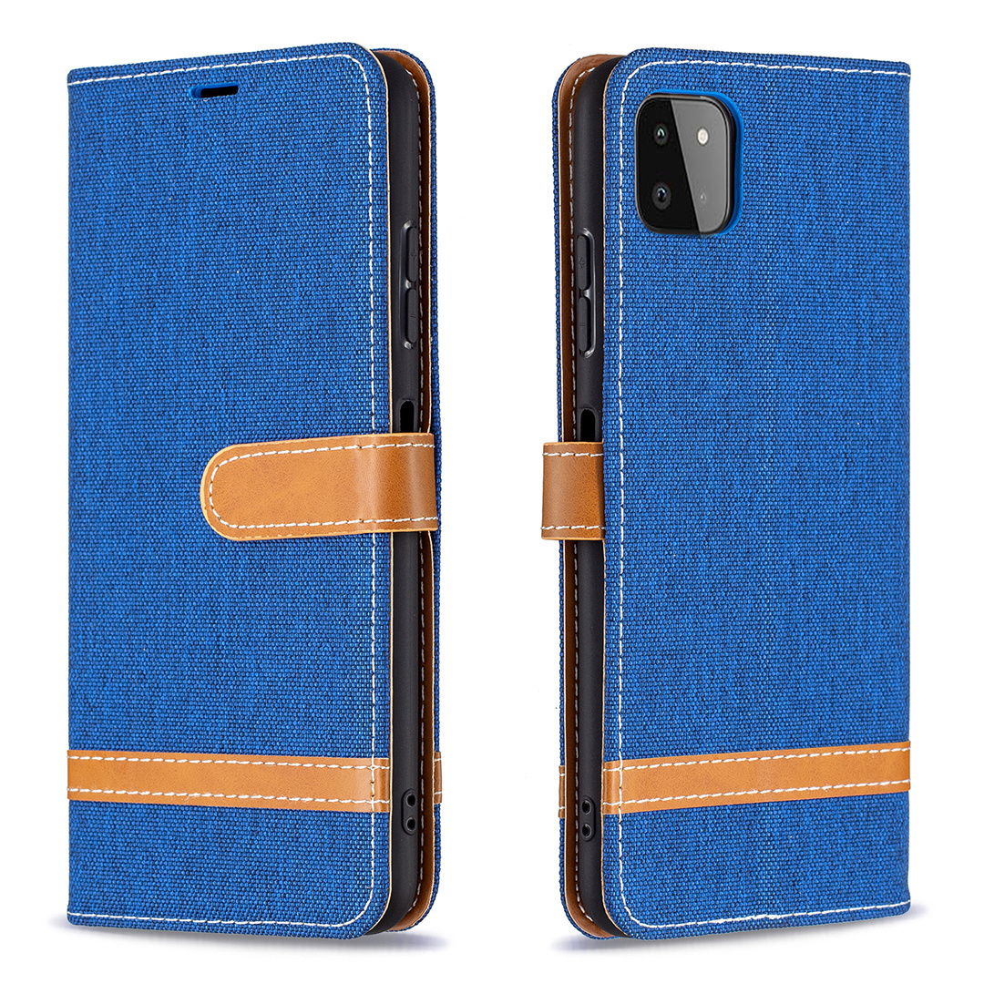 Samsung Galaxy S22 Ultra hoesje - Bookcase - Pasjeshouder - Portemonnee - Vintage - Stof - Kunstleer - Blauw afbeelding