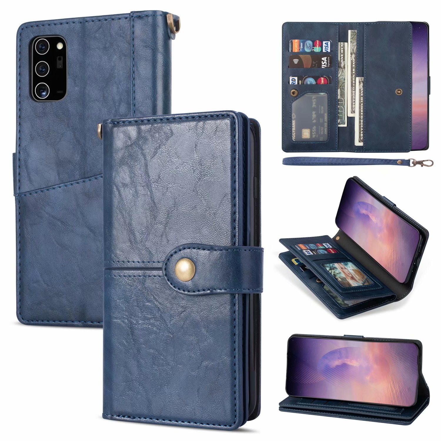 Samsung Galaxy S22 Ultra Luxe Book Case Hoesje met Koord - PU Leer - Pasjeshouder - Magnetische Sluiting - Samsung Galaxy S22 Ultra - Blauw