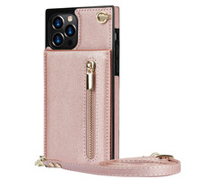 JVS Products Samsung Galaxy S22 Ultra hoesje - Backcover - Pasjeshouder - Portemonnee - Koord - Kunstleer - Rose Goud
