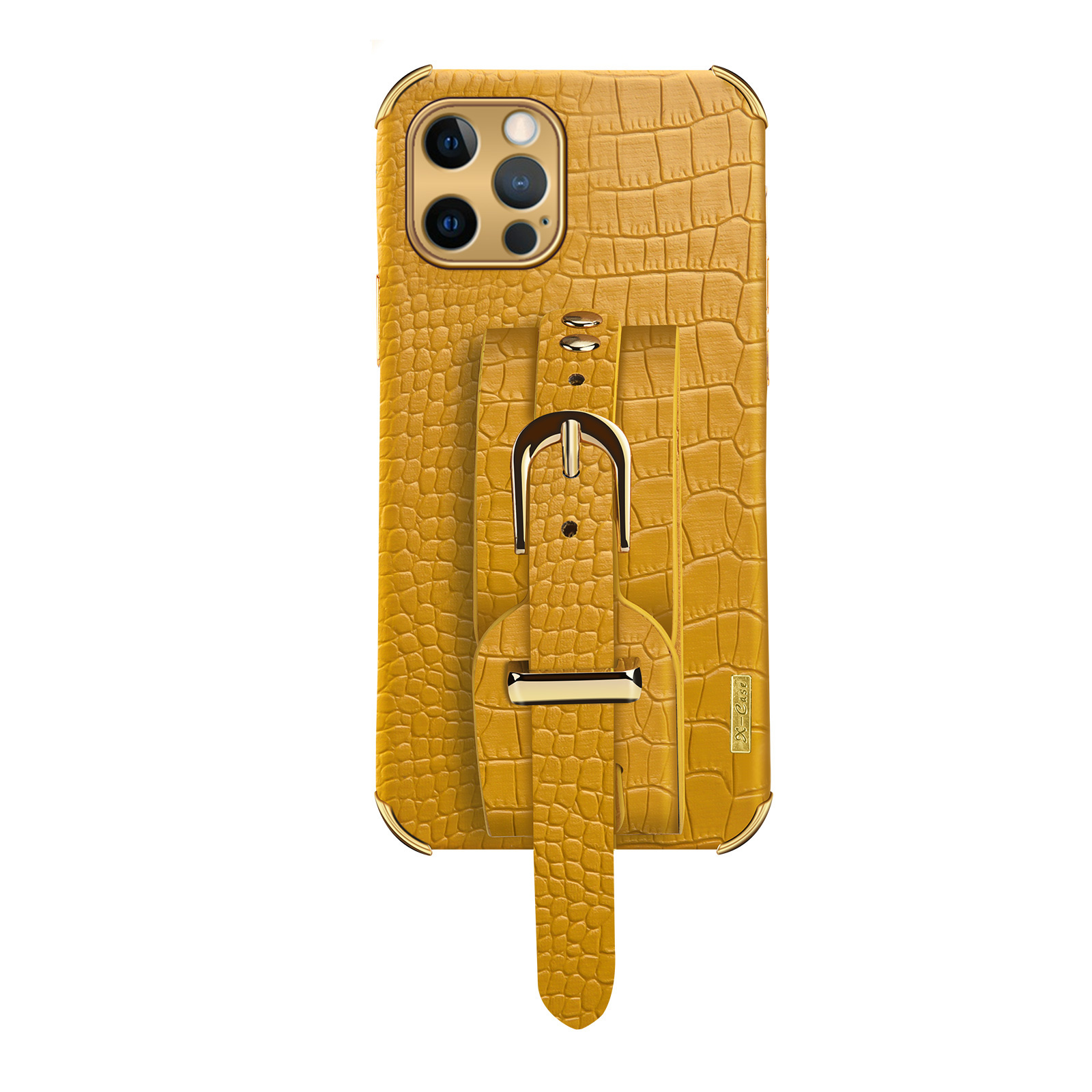 Samsung Galaxy A41 hoesje - Backcover - Slangenprint - Handvat - Gesp - Kunstleer - Geel afbeelding