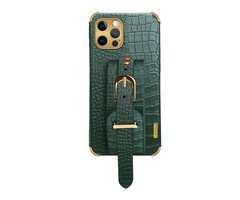 JVS Products Samsung Galaxy A72 hoesje - Backcover - Slangenprint - Handvat - Gesp - Kunstleer - Groen