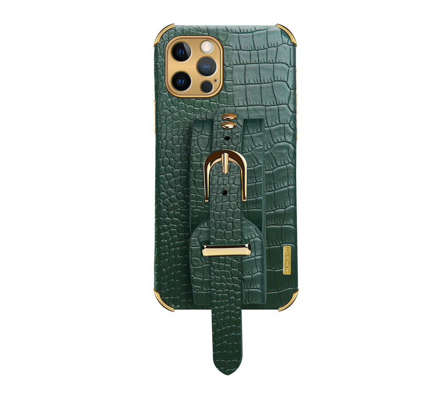 iPhone 12 Mini hoesje - Backcover - Slangenprint - Handvat - Gesp - Kunstleer - Groen kopen