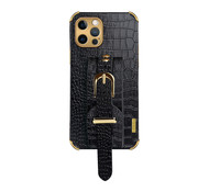 JVS Products iPhone 12 Pro Max hoesje - Backcover - Slangenprint - Handvat - Gesp - Kunstleer - Zwart