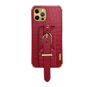 JVS Products iPhone 12 Pro hoesje - Backcover - Slangenprint - Handvat - Gesp - Kunstleer - Rood