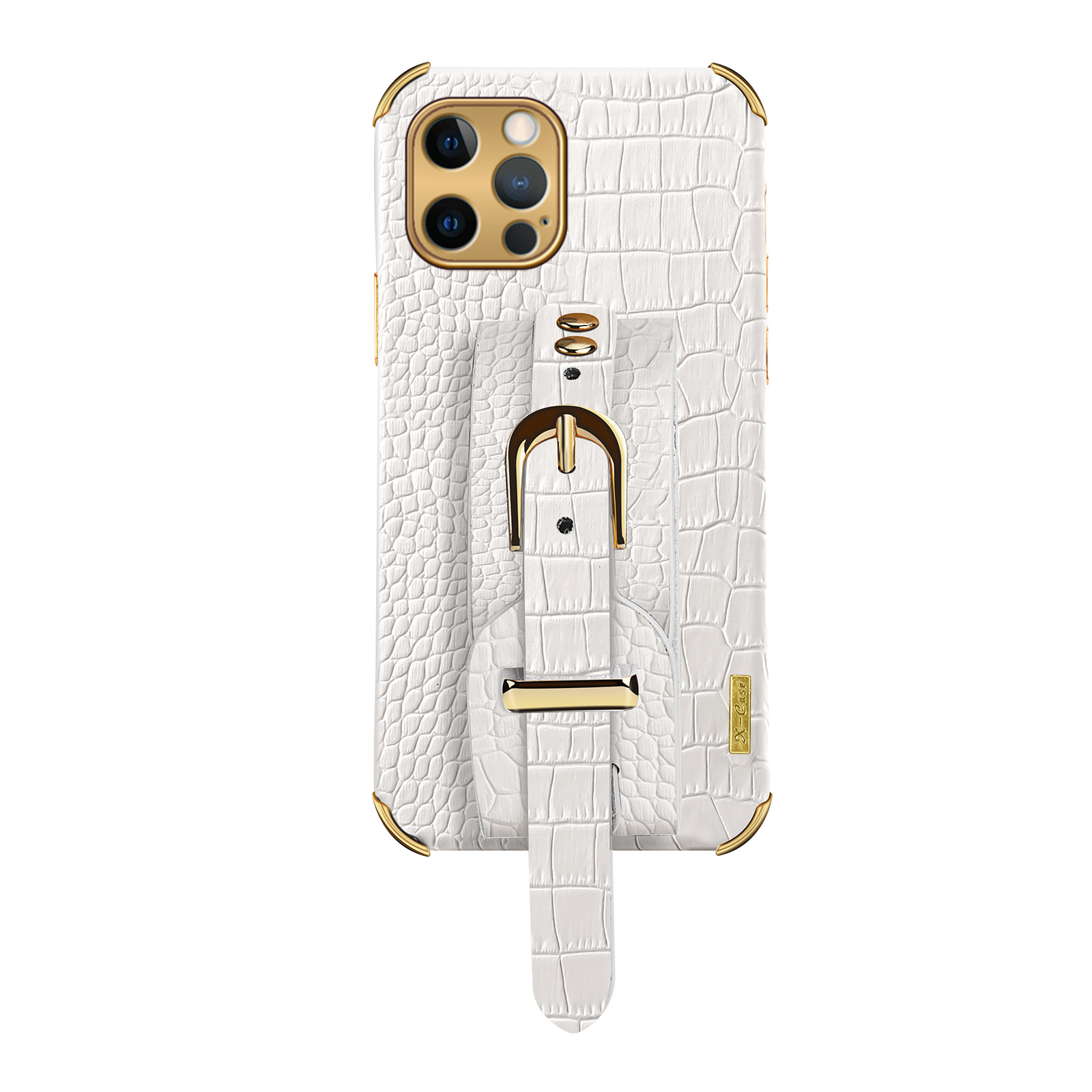 iPhone 12 Pro hoesje - Backcover - Slangenprint - Handvat - Gesp - Kunstleer - Wit afbeelding