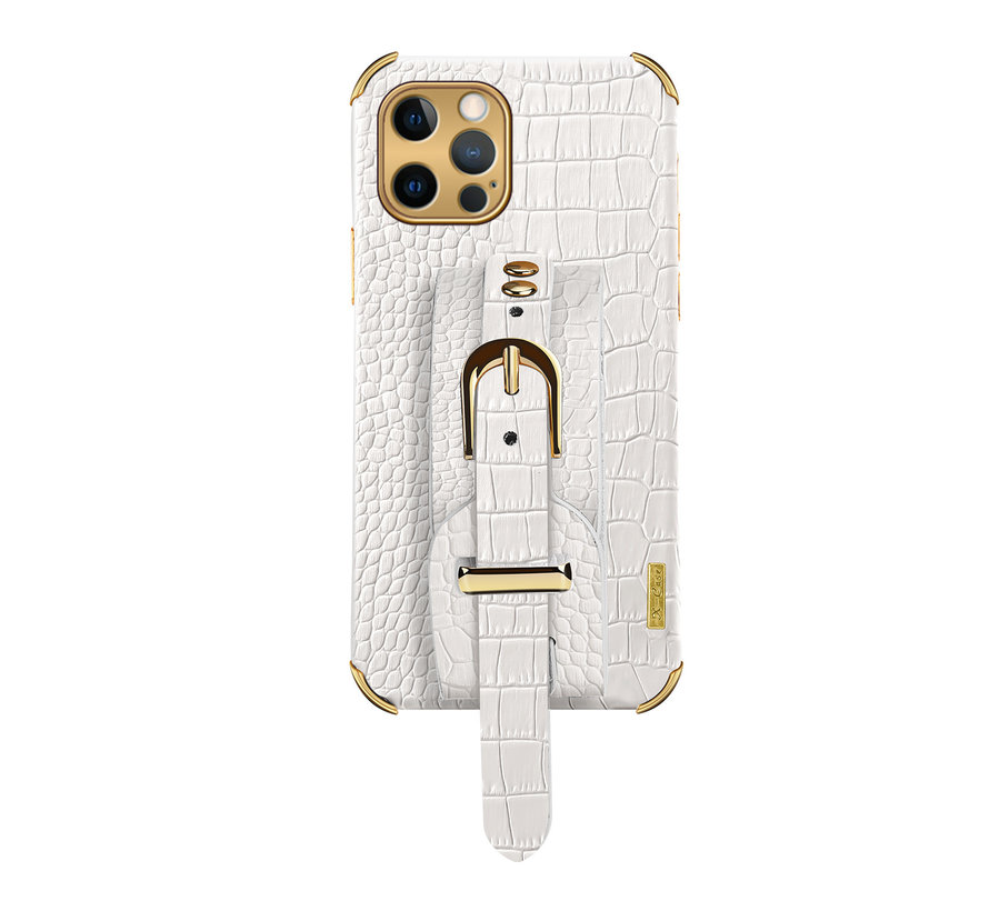 iPhone 11 Pro Max hoesje - Backcover - Slangenprint - Handvat - Gesp - Kunstleer - Wit kopen