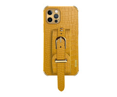 JVS Products iPhone SE 2020 hoesje - Backcover - Slangenprint - Handvat - Gesp - Kunstleer - Geel