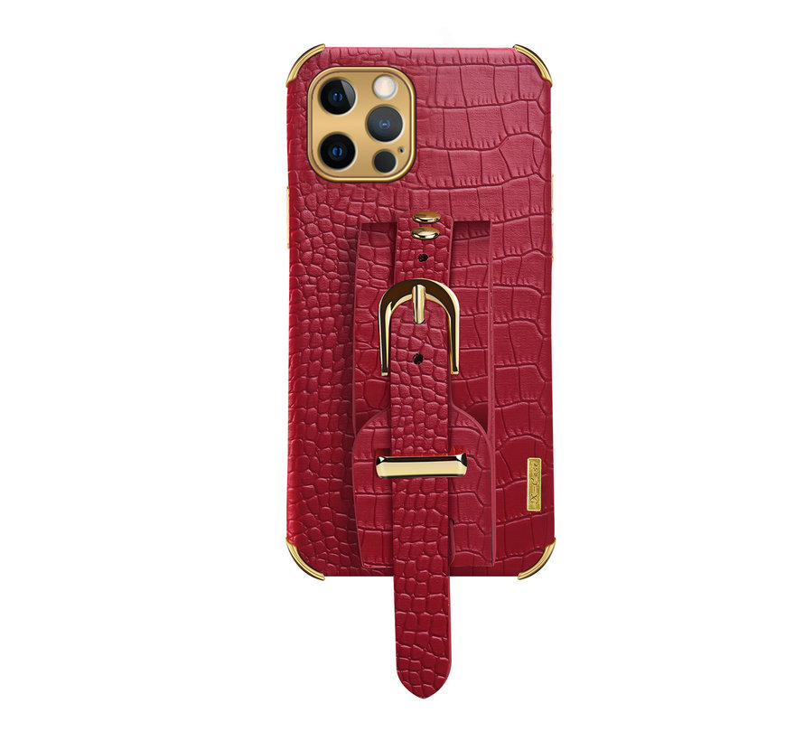 iPhone 7 hoesje - Backcover - Slangenprint - Handvat - Gesp - Kunstleer - Rood kopen