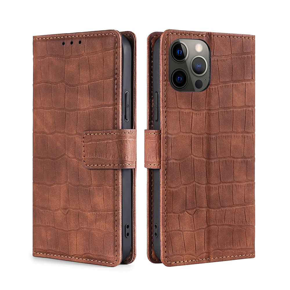 Samsung Galaxy A72 hoesje - Bookcase - Pasjeshouder - Portemonnee - Krokodil patroon - Kunstleer - Bruin afbeelding