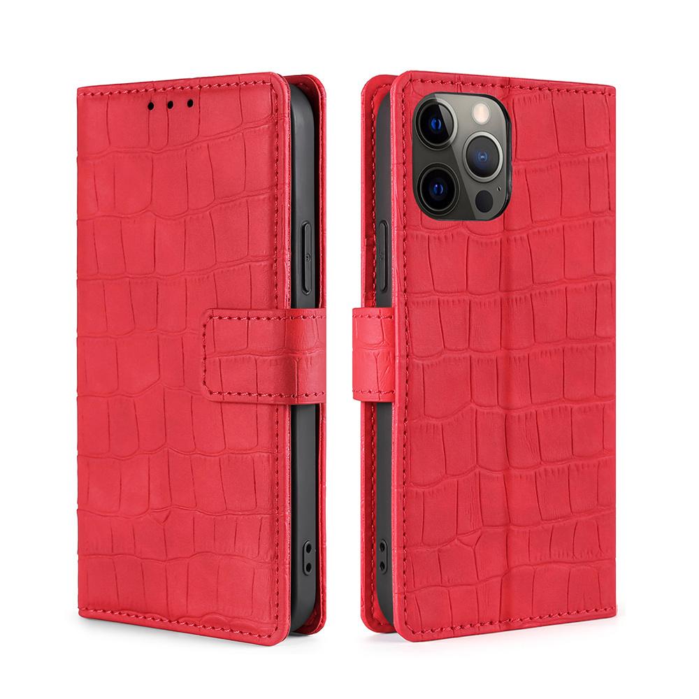 iPhone 12 Pro Max hoesje - Bookcase - Pasjeshouder - Portemonnee - Krokodil patroon - Kunstleer - Rood afbeelding