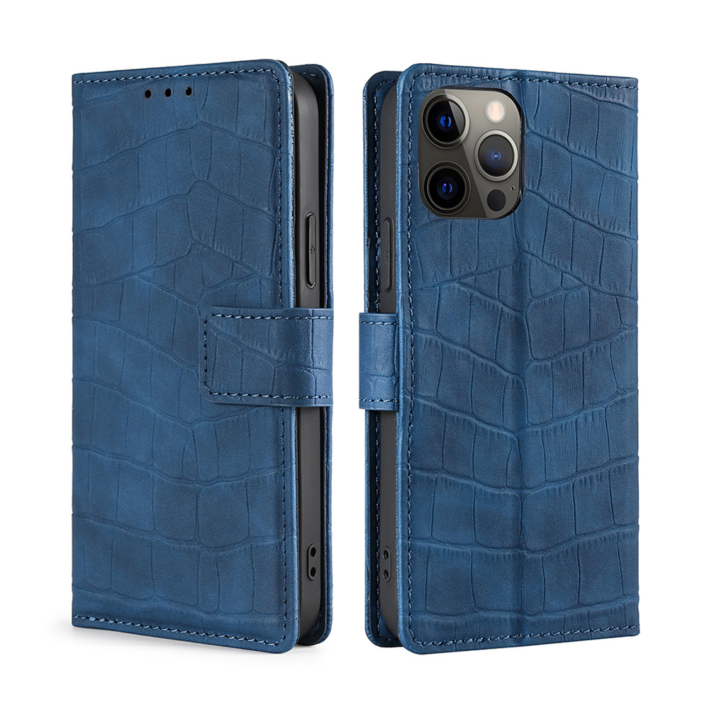 iPhone XS Max hoesje - Bookcase - Pasjeshouder - Portemonnee - Krokodil patroon - Kunstleer - Blauw afbeelding